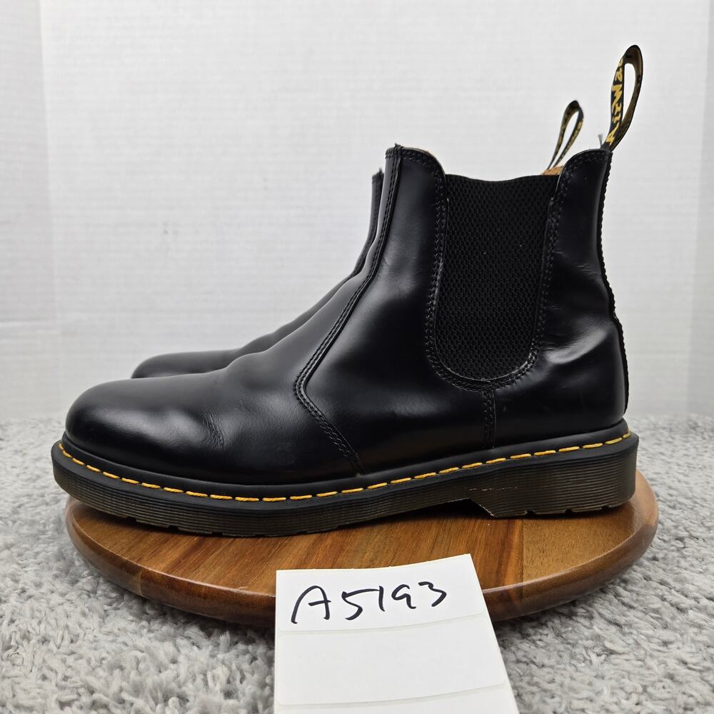 Dr. Martens Mens 11 2976 Black Smooth Leather Yellow Stitch Casual Chelsea Boots